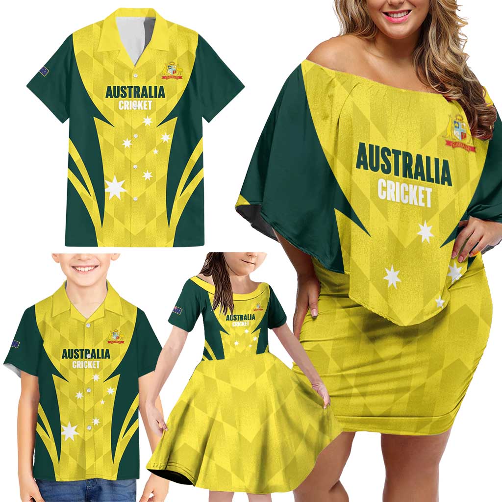 Australia Cricket Custom Family Matching Off Shoulder Short Dress and Hawaiian Shirt Go Aussie Dynamic Yellow - Aussie Hoodie