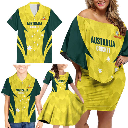 Australia Cricket Custom Family Matching Off Shoulder Short Dress and Hawaiian Shirt Go Aussie Dynamic Yellow - Aussie Hoodie