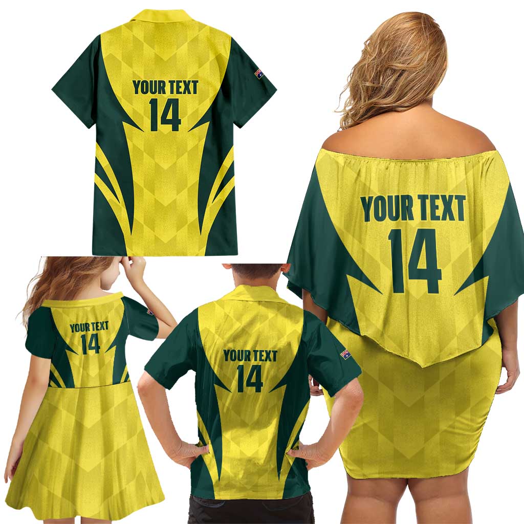 Australia Cricket Custom Family Matching Off Shoulder Short Dress and Hawaiian Shirt Go Aussie Dynamic Yellow - Aussie Hoodie