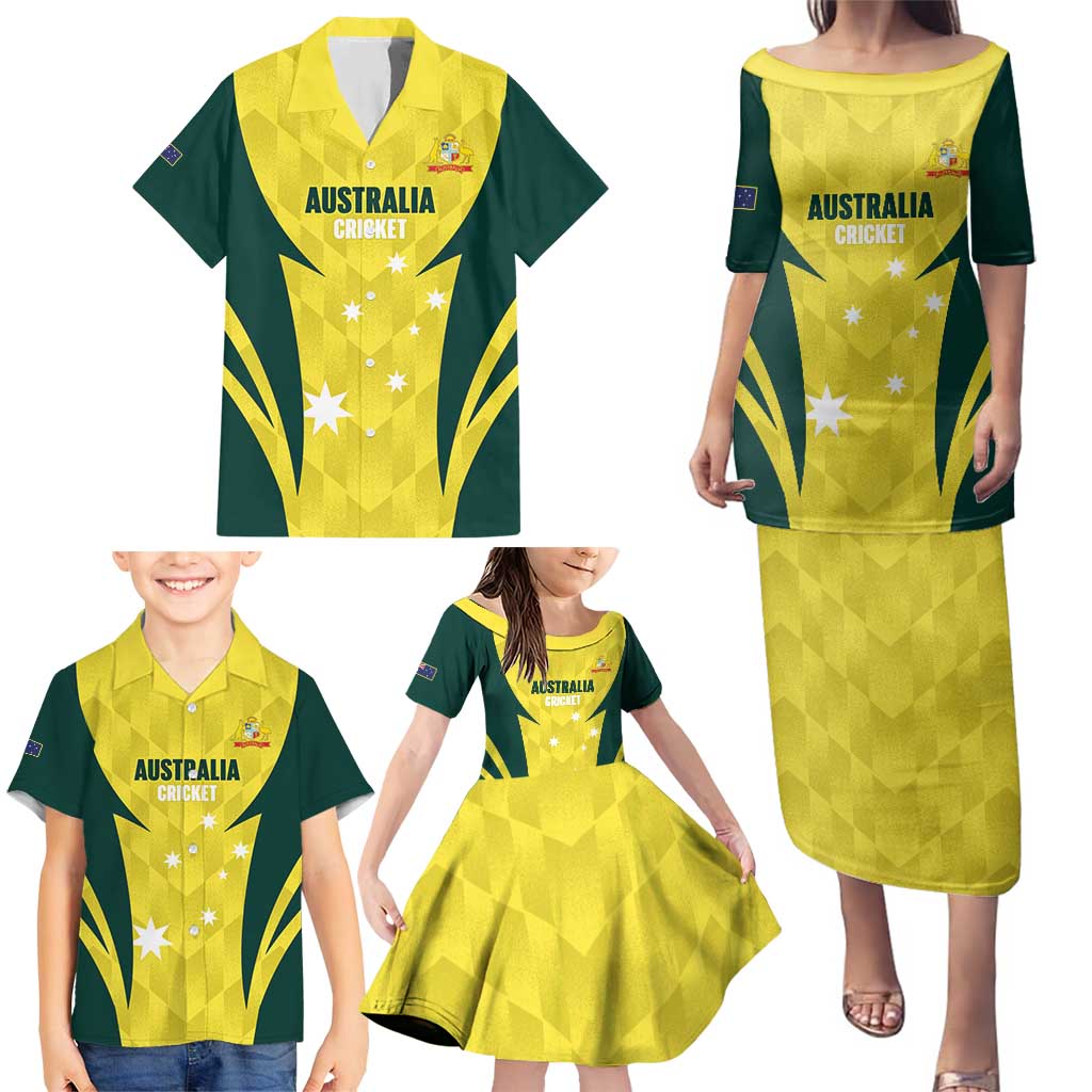 Australia Cricket Custom Family Matching Puletasi and Hawaiian Shirt Go Aussie Dynamic Yellow - Aussie Hoodie