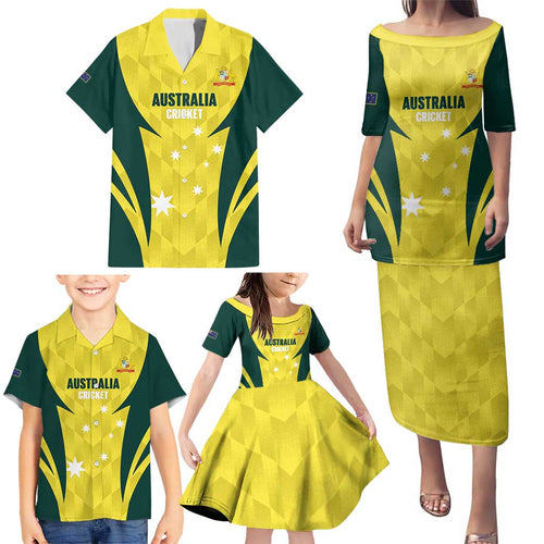 Australia Cricket Custom Family Matching Puletasi and Hawaiian Shirt Go Aussie Dynamic Yellow - Aussie Hoodie