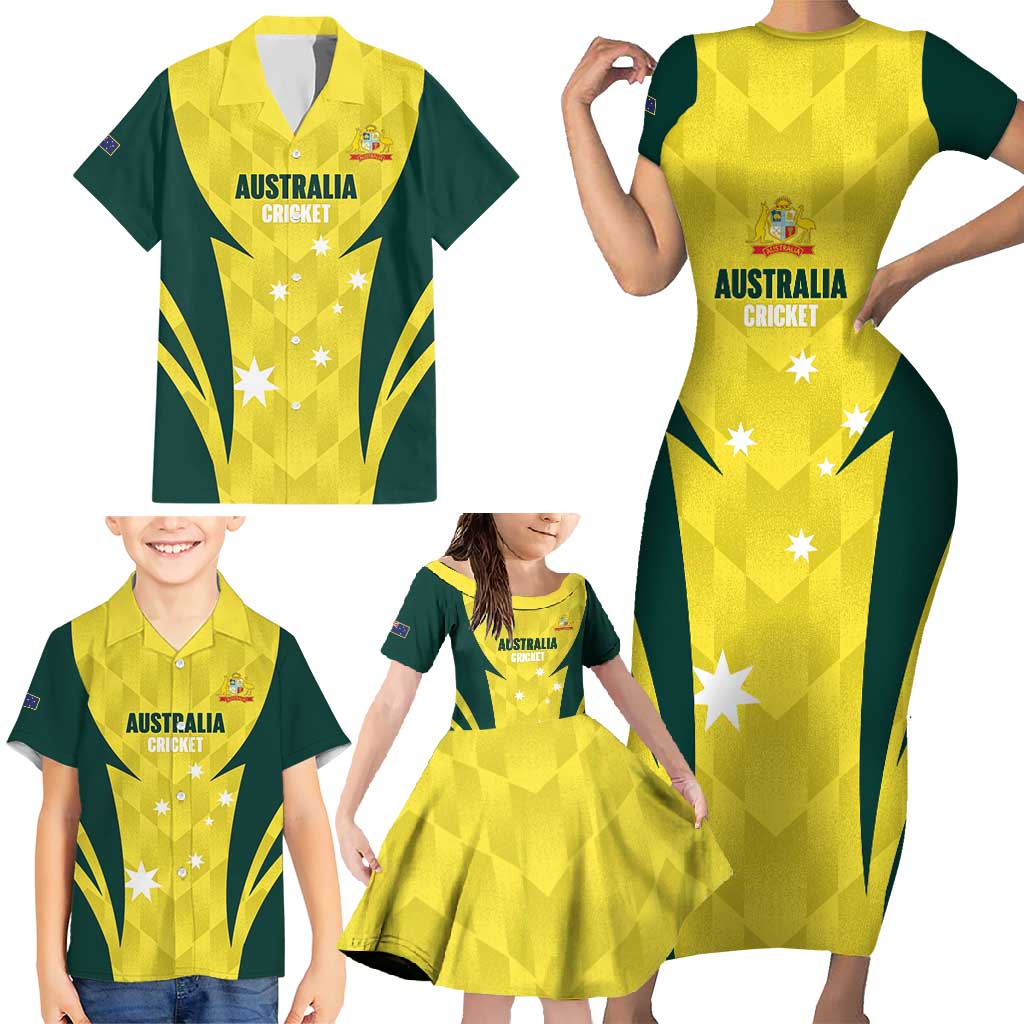 Australia Cricket Custom Family Matching Short Sleeve Bodycon Dress and Hawaiian Shirt Go Aussie Dynamic Yellow - Aussie Hoodie