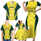 Australia Cricket Custom Family Matching Short Sleeve Bodycon Dress and Hawaiian Shirt Go Aussie Dynamic Yellow - Aussie Hoodie
