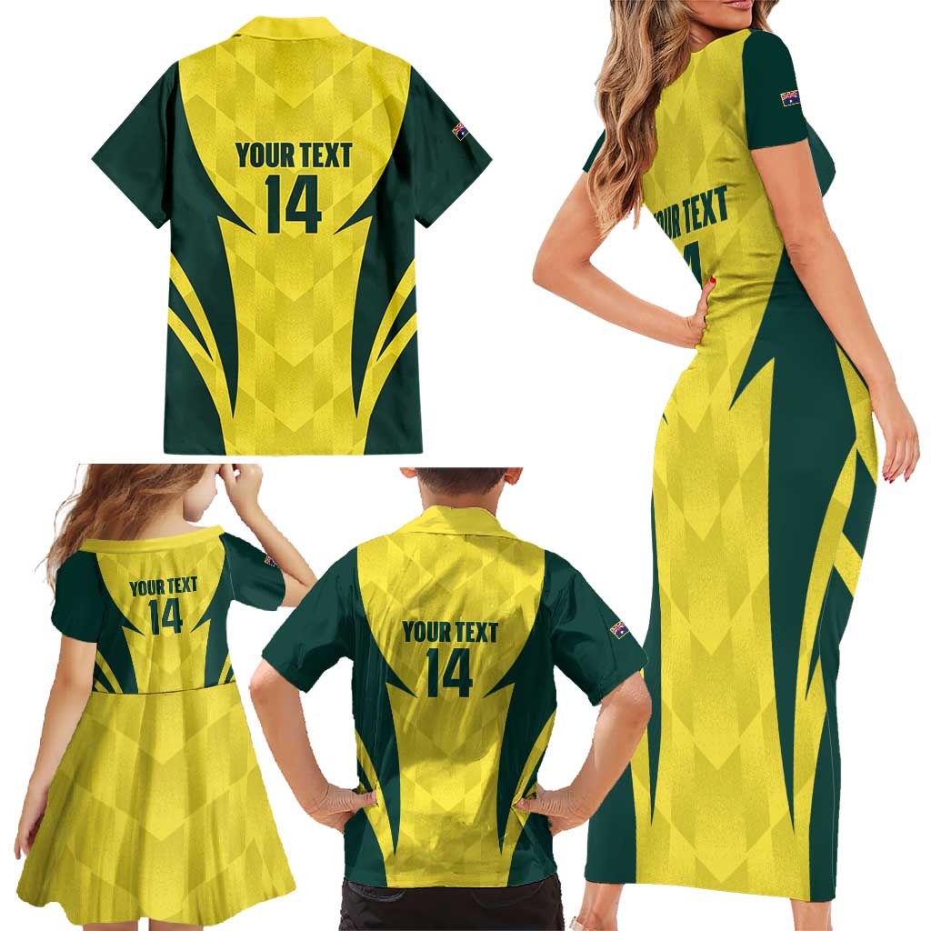 Australia Cricket Custom Family Matching Short Sleeve Bodycon Dress and Hawaiian Shirt Go Aussie Dynamic Yellow - Aussie Hoodie