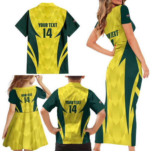 Australia Cricket Custom Family Matching Short Sleeve Bodycon Dress and Hawaiian Shirt Go Aussie Dynamic Yellow - Aussie Hoodie