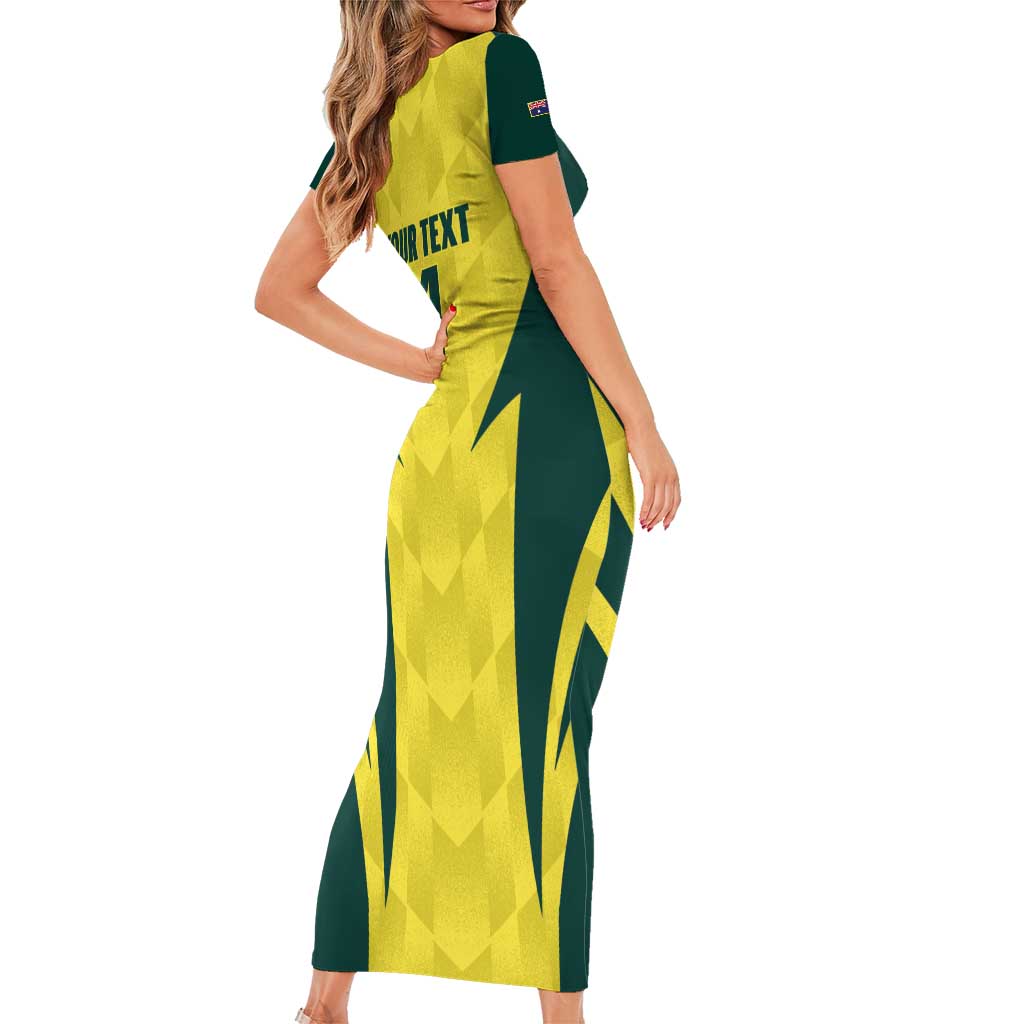 Australia Cricket Custom Family Matching Short Sleeve Bodycon Dress and Hawaiian Shirt Go Aussie Dynamic Yellow - Aussie Hoodie