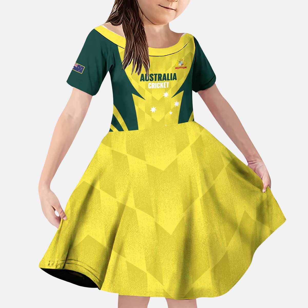 Australia Cricket Custom Kid Short Sleeve Dress Go Aussie Dynamic Yellow - Aussie Hoodie