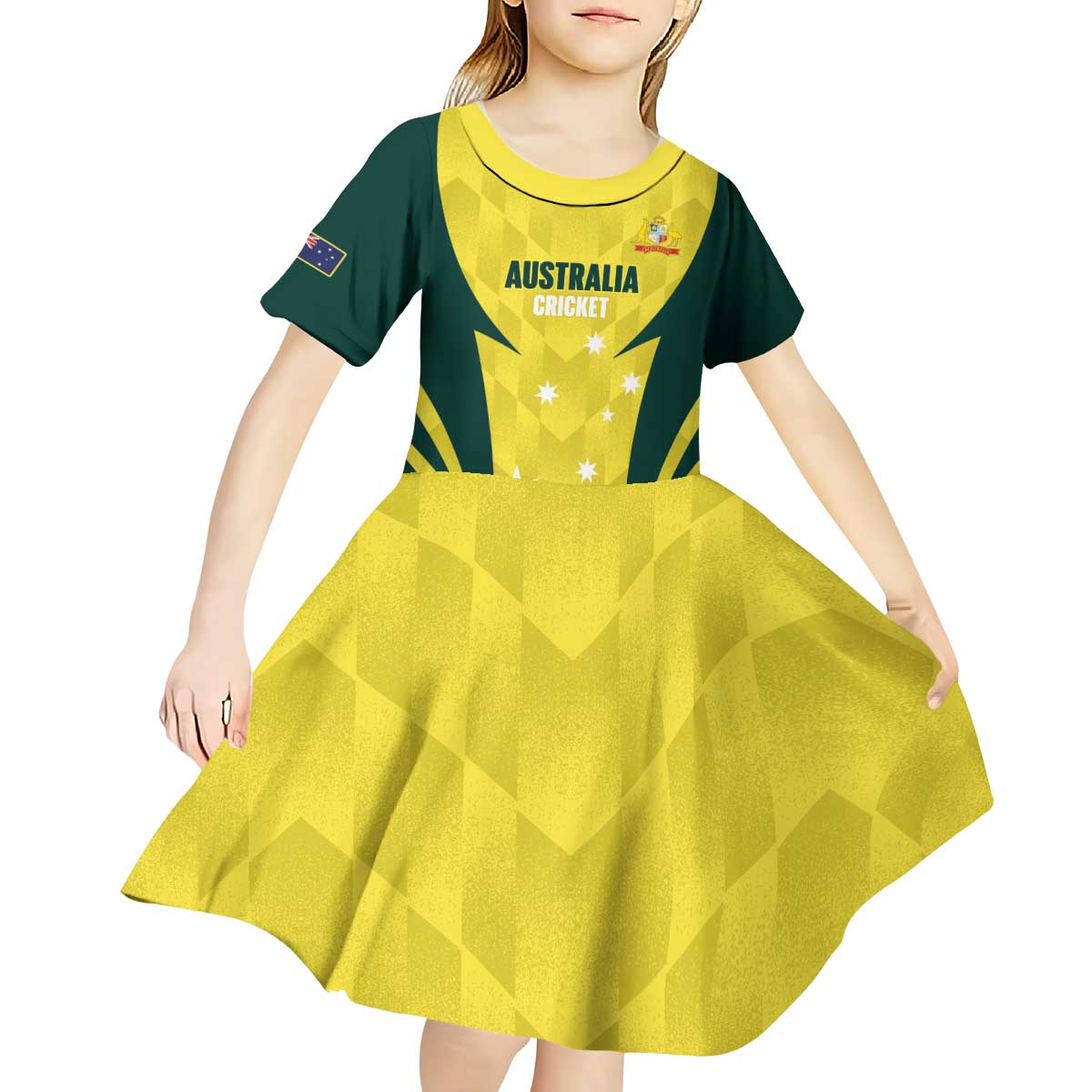 Australia Cricket Custom Kid Short Sleeve Dress Go Aussie Dynamic Yellow - Aussie Hoodie
