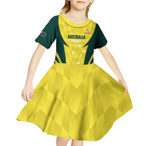 Australia Cricket Custom Kid Short Sleeve Dress Go Aussie Dynamic Yellow - Aussie Hoodie