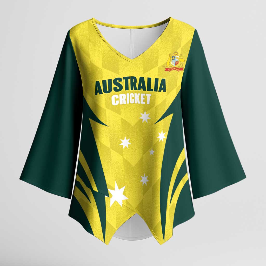 Australia Cricket Custom Kimono Sleeve Blouse Go Aussie Dynamic Yellow - Aussie Hoodie