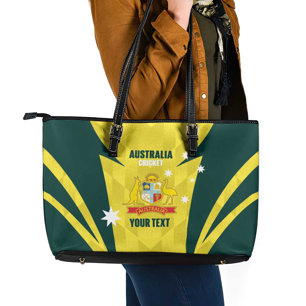 Australia Cricket Custom Leather Tote Bag Go Aussie Dynamic Yellow - Aussie Hoodie