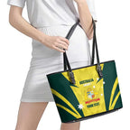 Australia Cricket Custom Leather Tote Bag Go Aussie Dynamic Yellow - Aussie Hoodie