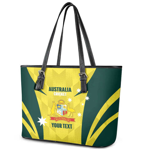Australia Cricket Custom Leather Tote Bag Go Aussie Dynamic Yellow - Aussie Hoodie