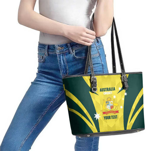 Australia Cricket Custom Leather Tote Bag Go Aussie Dynamic Yellow - Aussie Hoodie