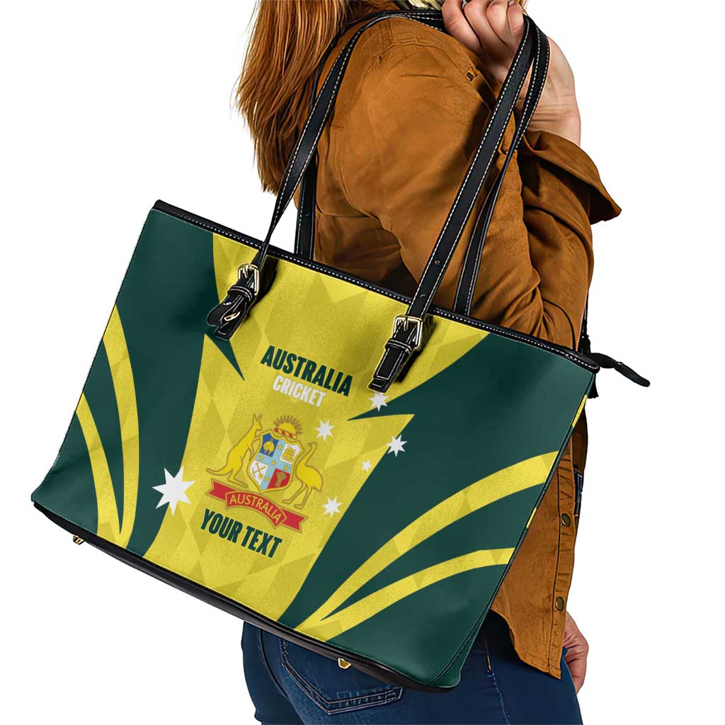 Australia Cricket Custom Leather Tote Bag Go Aussie Dynamic Yellow - Aussie Hoodie