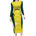Australia Cricket Custom Long Sleeve Bodycon Dress Go Aussie Dynamic Yellow - Aussie Hoodie