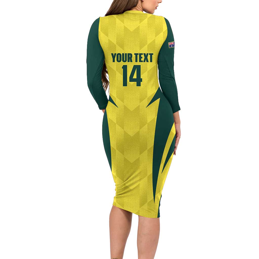 Australia Cricket Custom Long Sleeve Bodycon Dress Go Aussie Dynamic Yellow - Aussie Hoodie