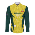 Australia Cricket Custom Long Sleeve Button Shirt Go Aussie Dynamic Yellow - Aussie Hoodie