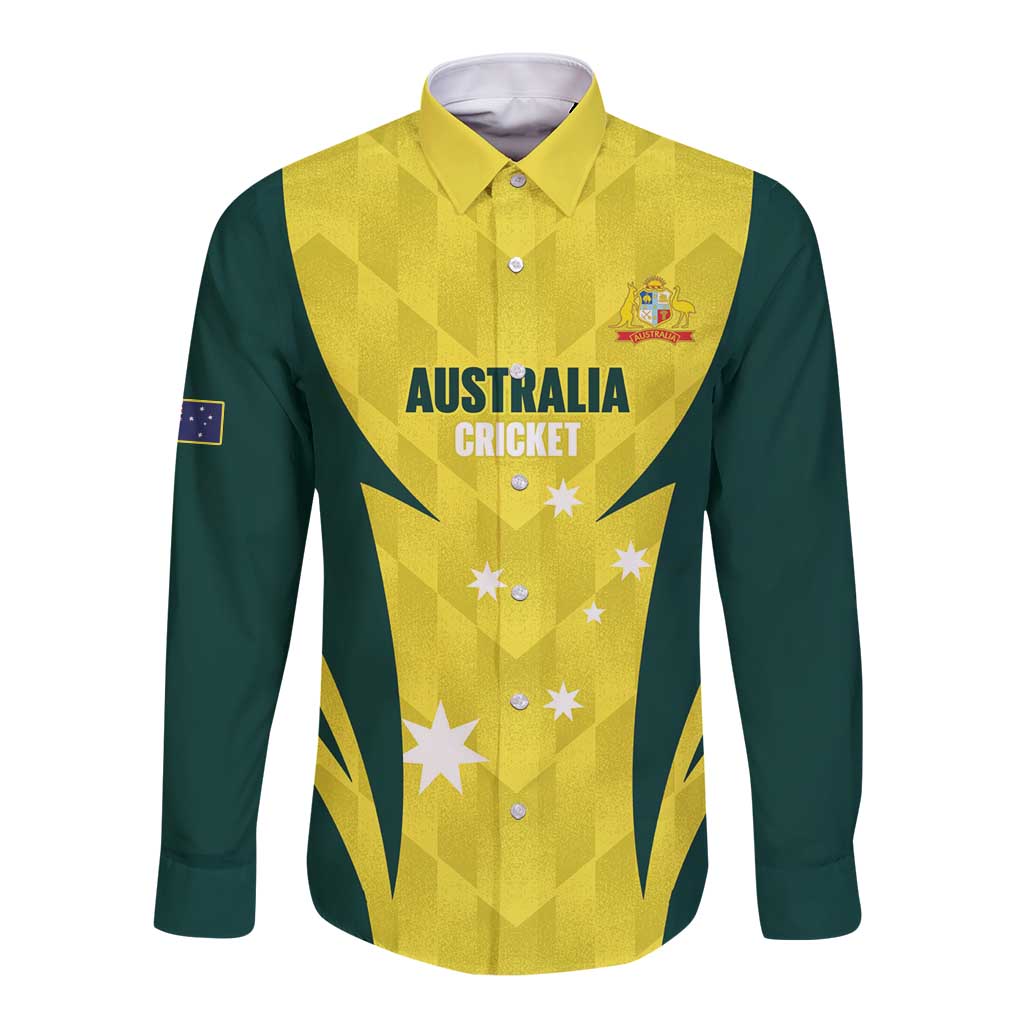 Australia Cricket Custom Long Sleeve Button Shirt Go Aussie Dynamic Yellow - Aussie Hoodie