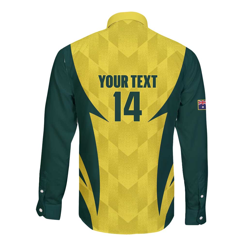 Australia Cricket Custom Long Sleeve Button Shirt Go Aussie Dynamic Yellow - Aussie Hoodie