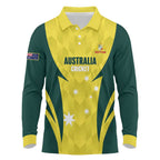 Australia Cricket Custom Long Sleeve Polo Shirt Go Aussie Dynamic Yellow - Aussie Hoodie