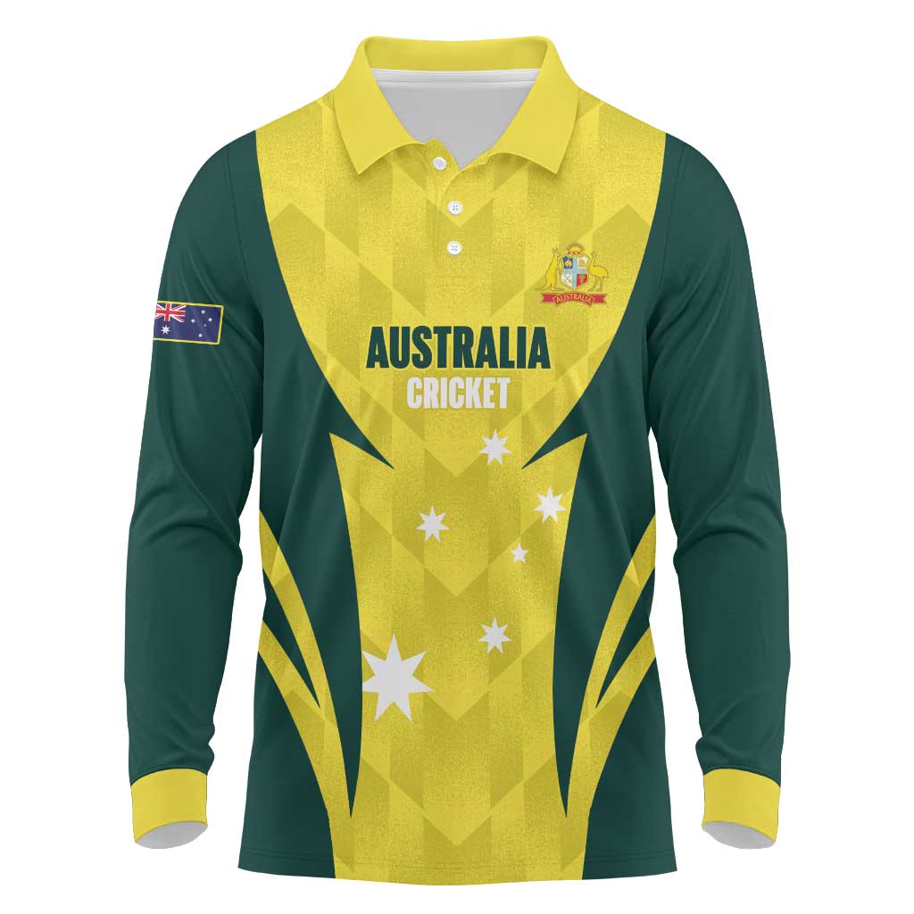 Australia Cricket Custom Long Sleeve Polo Shirt Go Aussie Dynamic Yellow - Aussie Hoodie