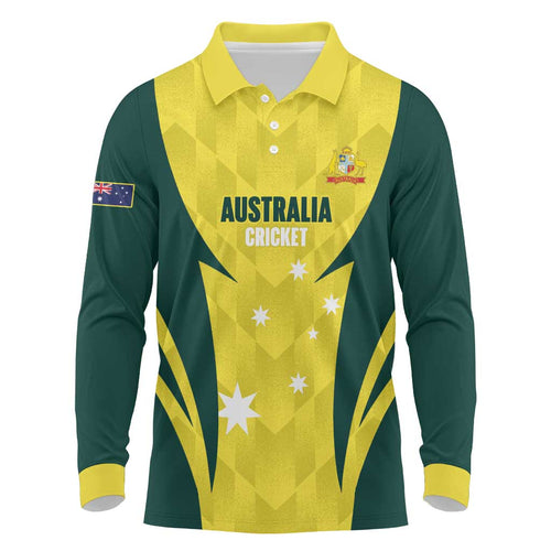 Australia Cricket Custom Long Sleeve Polo Shirt Go Aussie Dynamic Yellow - Aussie Hoodie