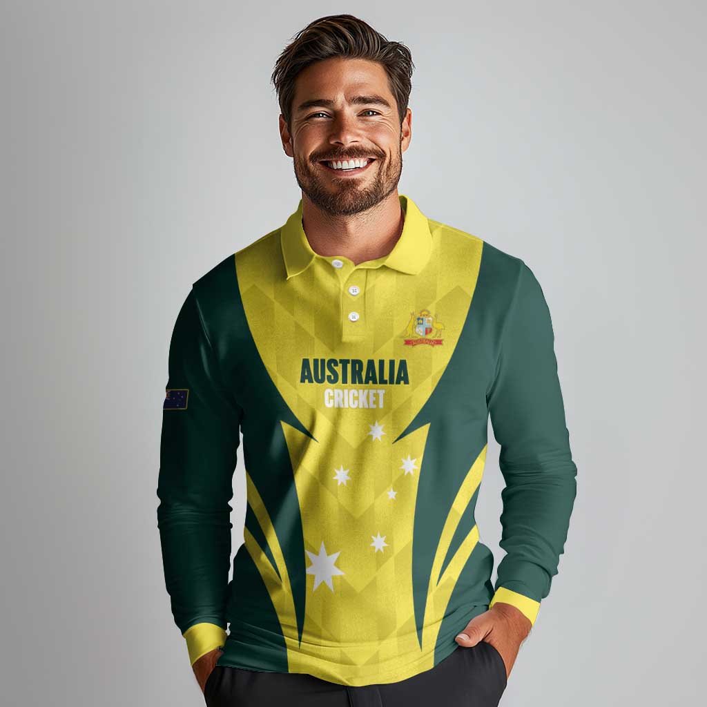 Australia Cricket Custom Long Sleeve Polo Shirt Go Aussie Dynamic Yellow - Aussie Hoodie