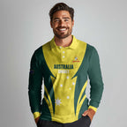 Australia Cricket Custom Long Sleeve Polo Shirt Go Aussie Dynamic Yellow - Aussie Hoodie