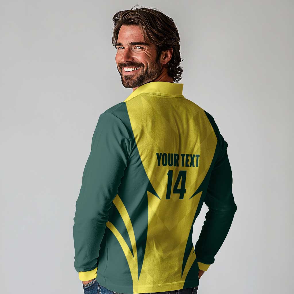 Australia Cricket Custom Long Sleeve Polo Shirt Go Aussie Dynamic Yellow - Aussie Hoodie