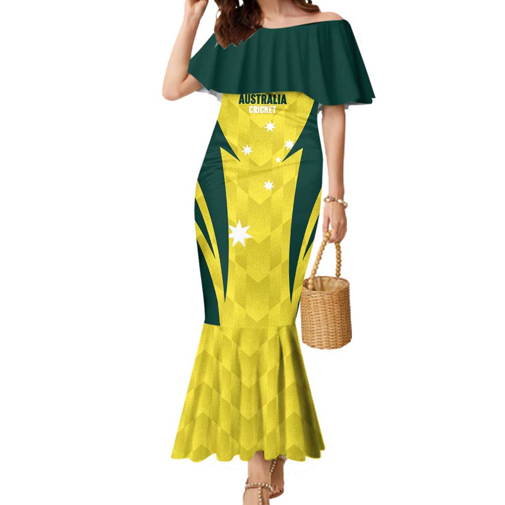 Australia Cricket Custom Mermaid Dress Go Aussie Dynamic Yellow - Aussie Hoodie