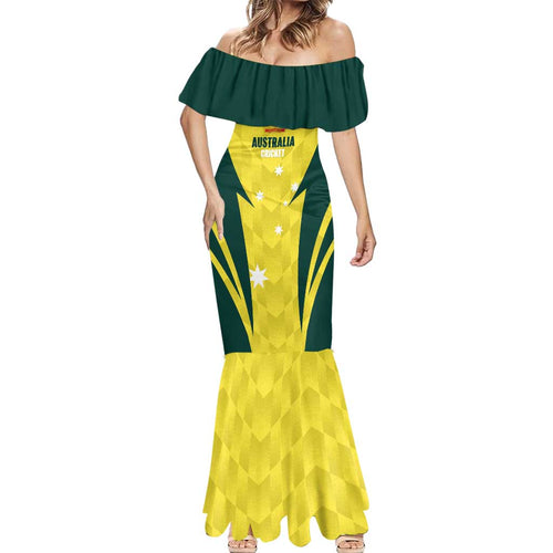 Australia Cricket Custom Mermaid Dress Go Aussie Dynamic Yellow - Aussie Hoodie