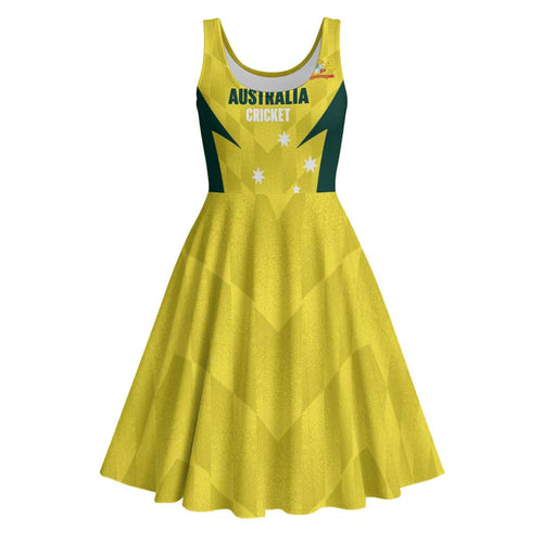 Australia Cricket Custom Midi Dress Go Aussie Dynamic Yellow - Aussie Hoodie