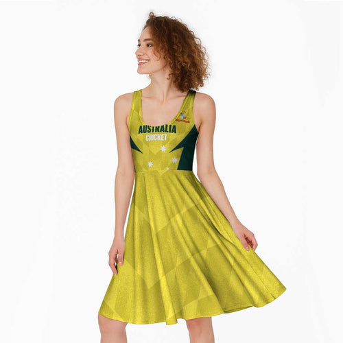 Australia Cricket Custom Midi Dress Go Aussie Dynamic Yellow - Aussie Hoodie
