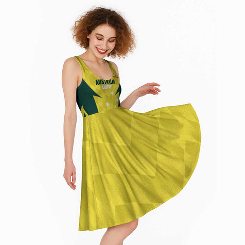 Australia Cricket Custom Midi Dress Go Aussie Dynamic Yellow - Aussie Hoodie