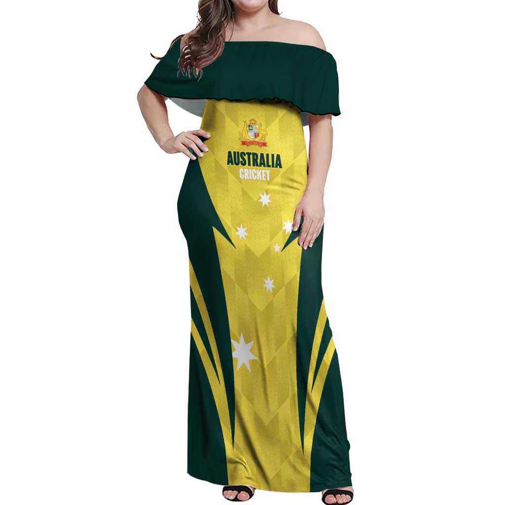 Australia Cricket Custom Off Shoulder Maxi Dress Go Aussie Dynamic Yellow - Aussie Hoodie