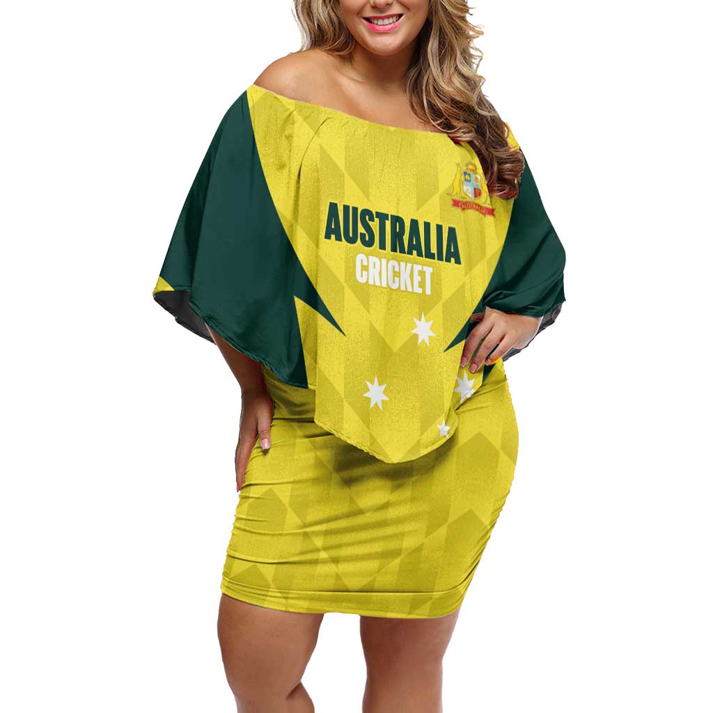 Australia Cricket Custom Off Shoulder Short Dress Go Aussie Dynamic Yellow - Aussie Hoodie