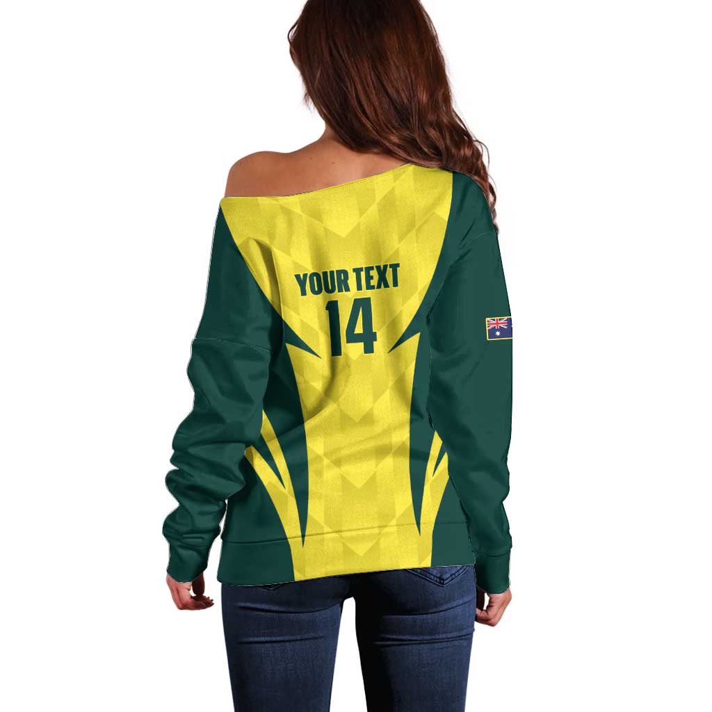 Australia Cricket Custom Off Shoulder Sweater Go Aussie Dynamic Yellow - Aussie Hoodie