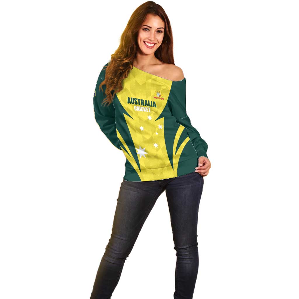 Australia Cricket Custom Off Shoulder Sweater Go Aussie Dynamic Yellow - Aussie Hoodie