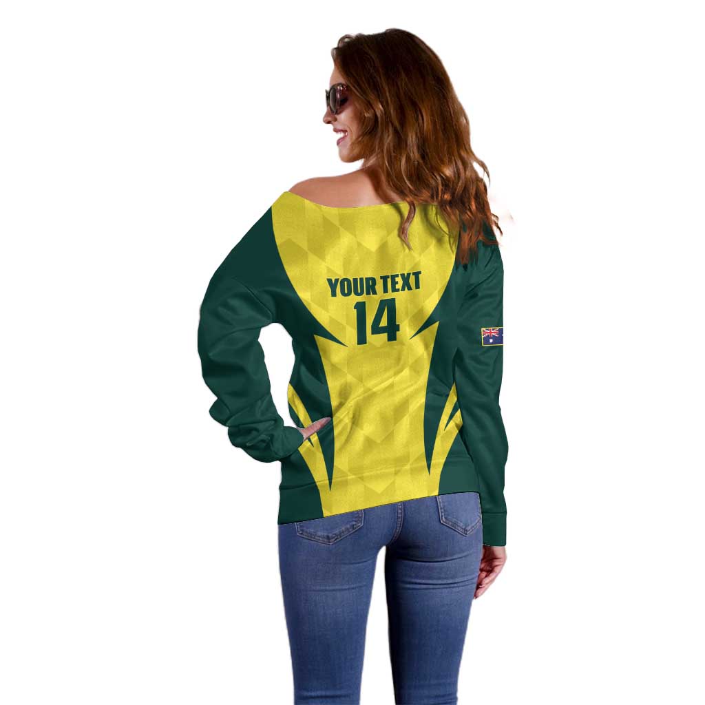 Australia Cricket Custom Off Shoulder Sweater Go Aussie Dynamic Yellow - Aussie Hoodie