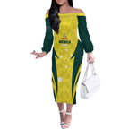 Australia Cricket Custom Off The Shoulder Long Sleeve Dress Go Aussie Dynamic Yellow - Aussie Hoodie