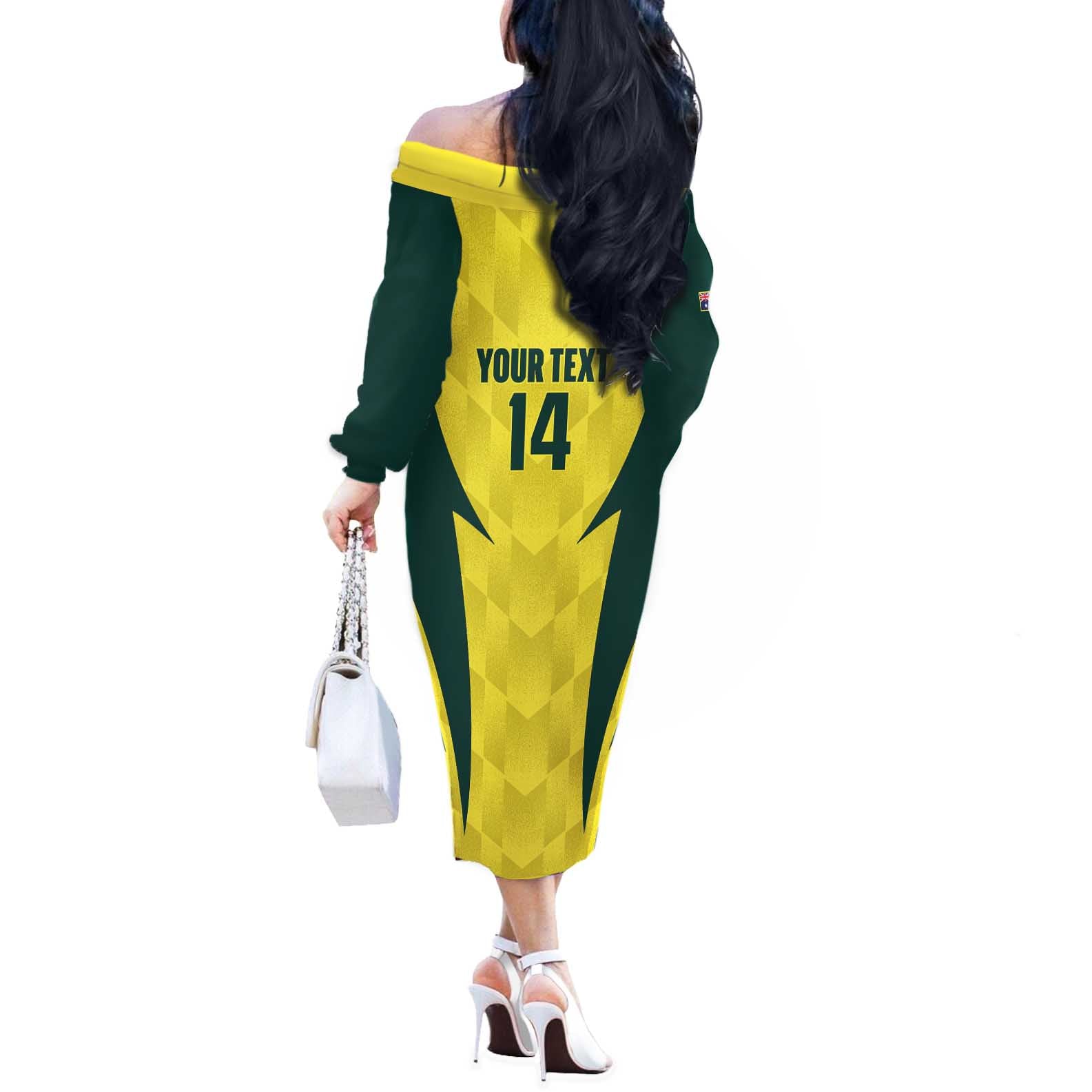 Australia Cricket Custom Off The Shoulder Long Sleeve Dress Go Aussie Dynamic Yellow - Aussie Hoodie