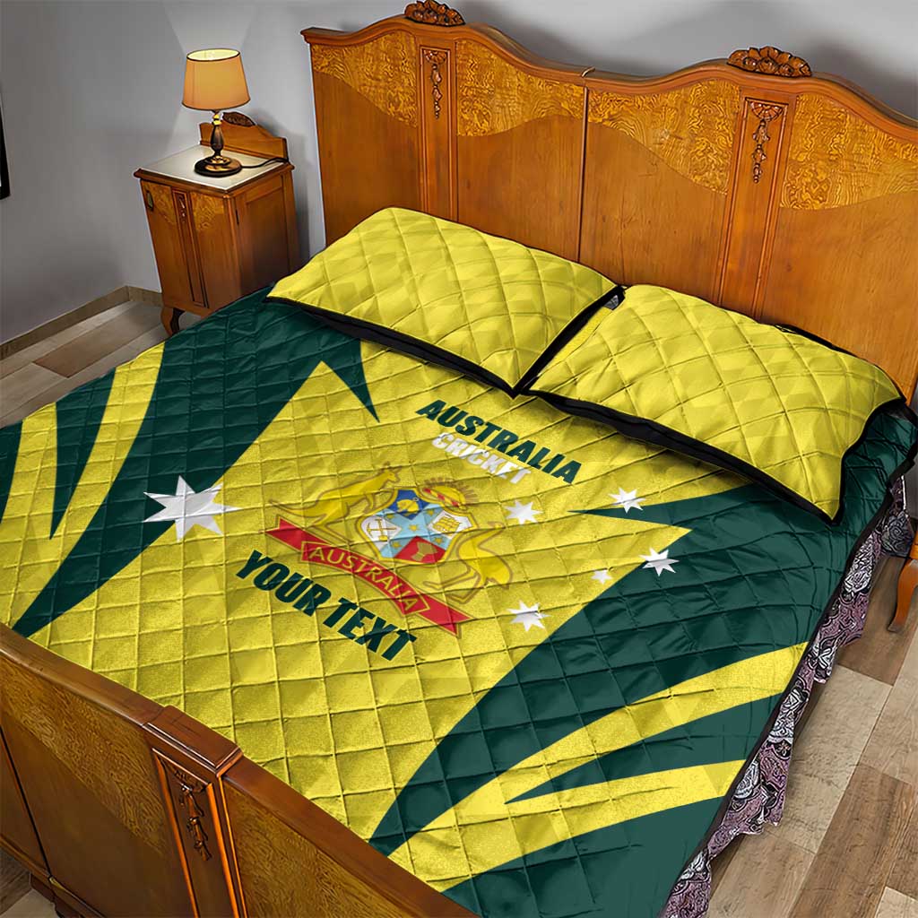 Australia Cricket Custom Quilt Bed Set Go Aussie Dynamic Yellow - Aussie Hoodie