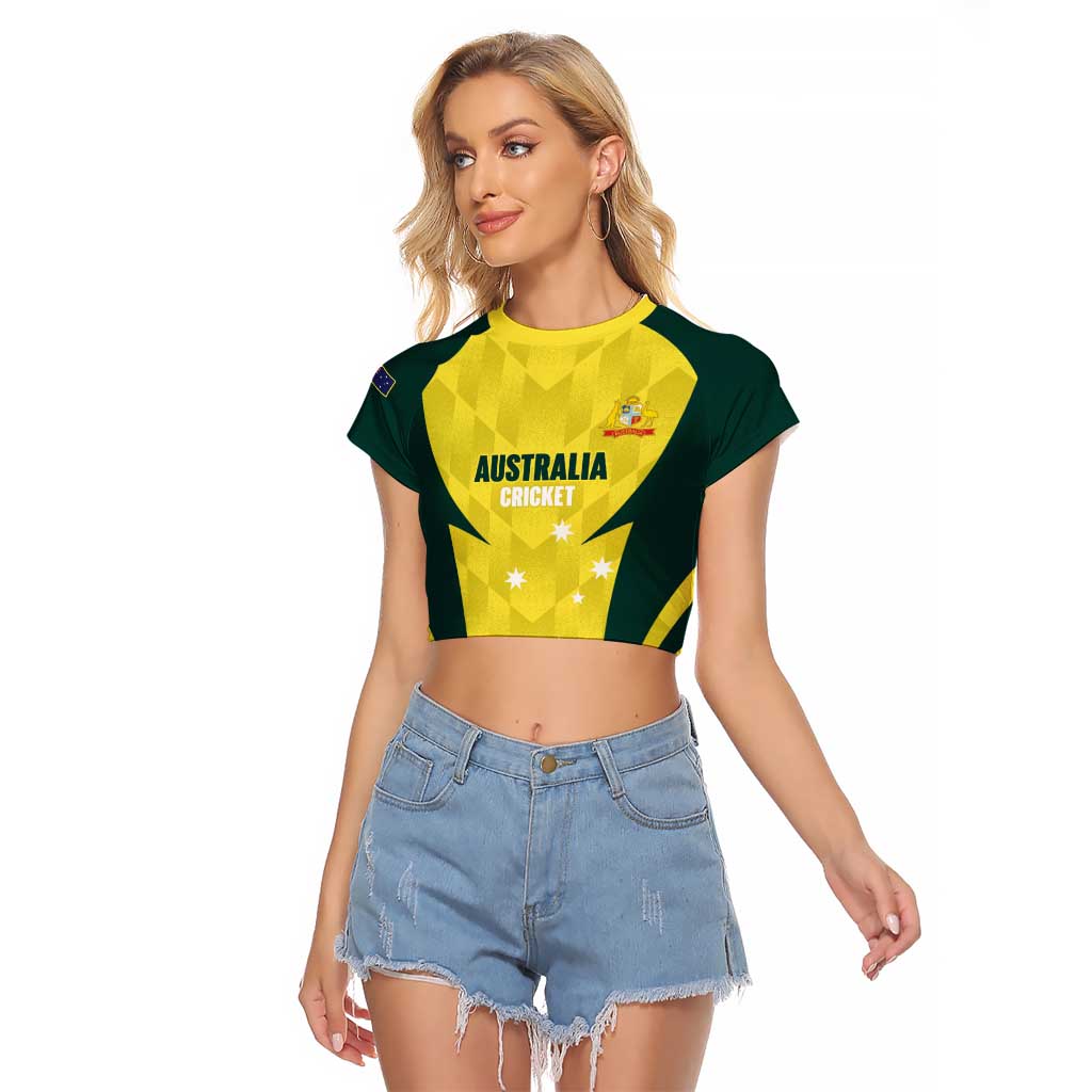 Australia Cricket Custom Raglan Cropped T Shirt Go Aussie Dynamic Yellow - Aussie Hoodie