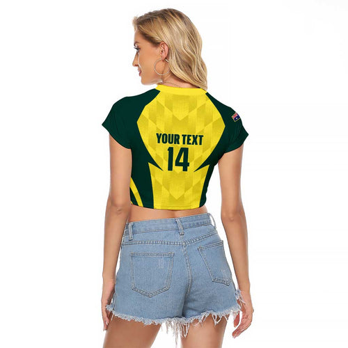 Australia Cricket Custom Raglan Cropped T Shirt Go Aussie Dynamic Yellow - Aussie Hoodie