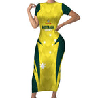 Australia Cricket Custom Short Sleeve Bodycon Dress Go Aussie Dynamic Yellow - Aussie Hoodie