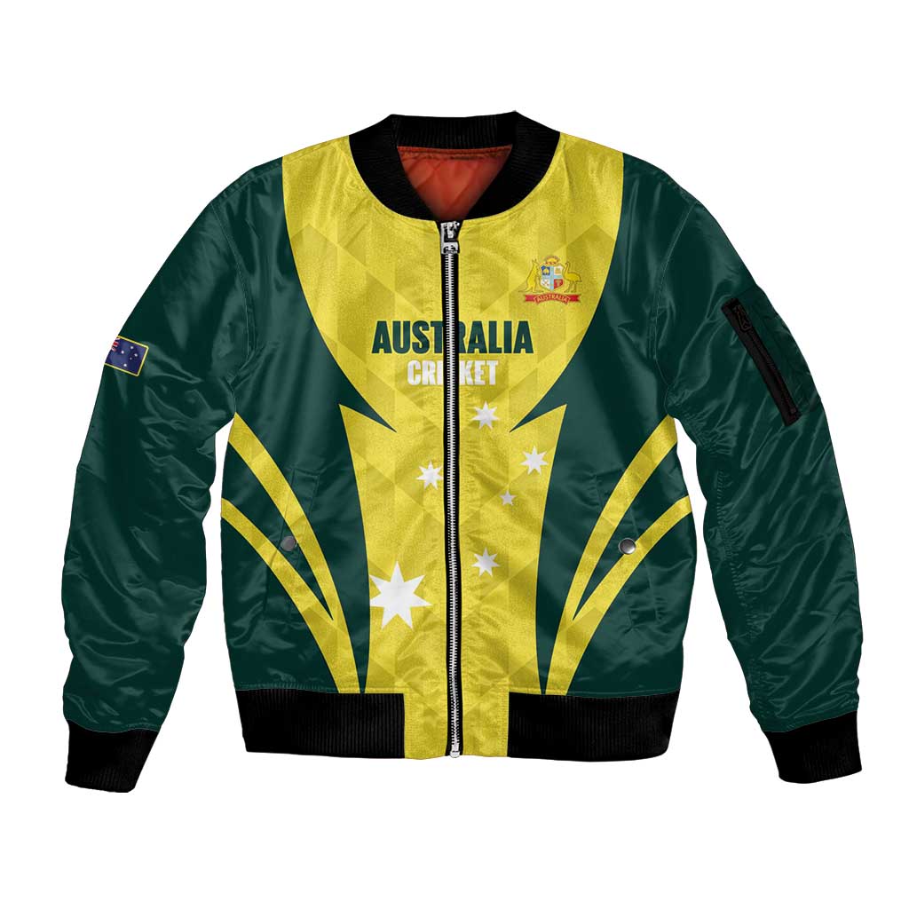 Australia Cricket Custom Sleeve Zip Bomber Jacket Go Aussie Dynamic Yellow - Aussie Hoodie