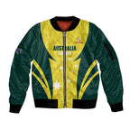 Australia Cricket Custom Sleeve Zip Bomber Jacket Go Aussie Dynamic Yellow - Aussie Hoodie
