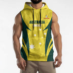 Australia Cricket Custom Sleeveless Hoodie Go Aussie Dynamic Yellow - Aussie Hoodie