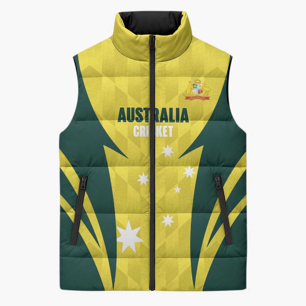 Australia Cricket Custom Sleeveless Puffer Jacket Go Aussie Dynamic Yellow - Aussie Hoodie